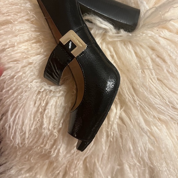 Michael Kors Black Patent Leather Block Heel Peep Toe Mary Jane . Size 7 - Picture 12 of 16